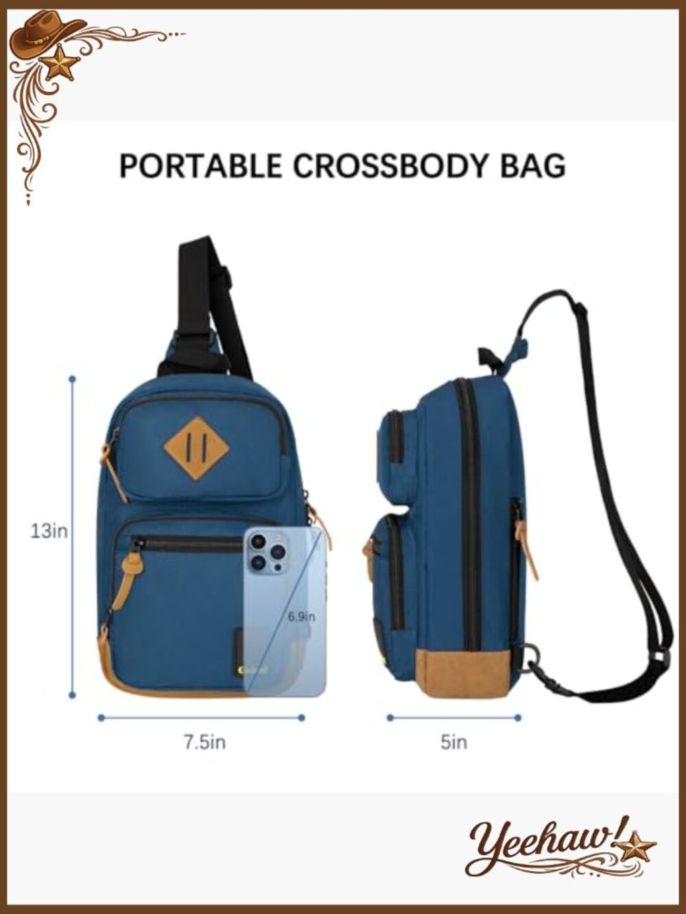 Sling Crossbody Bag with Multiple Pockets Travel Daypack - Picture 3 of 6